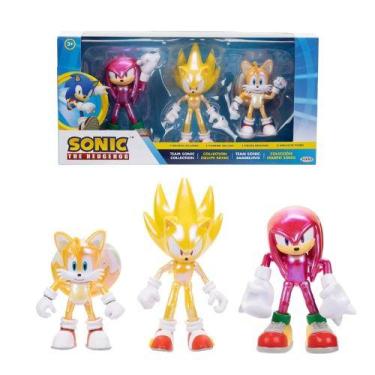 Imagem de Pack 3 Bonecos Super Sonic, Knuckles e Tails Articulados 10cm Sonic Th