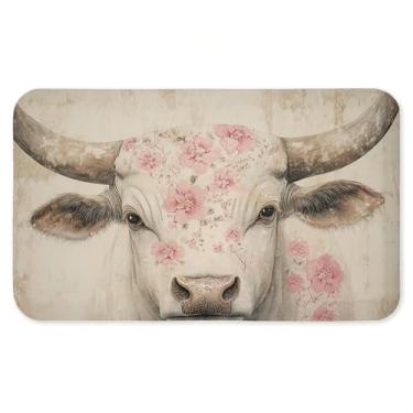 Imagem de Tapete floral antifadiga de vaca beijada, tapete ergonômico acolchoado para cozinha e pé com suporte antiderrapante, tapete confortável ecológico, design por Heidi Kuntz, 76 cm x 45 cm