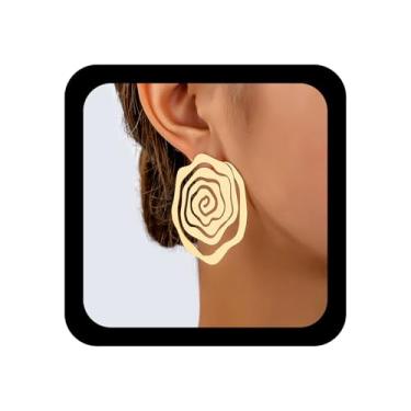 Imagem de Xduargs Brincos de argola boho espiral de metal espiral geométrico exagerado círculo espiral declaração brincos redondos para mulheres