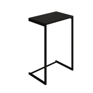 Imagem de Mesa lateral moderna para sala de estar com pernas industriais de 70 cm, resistente, durável e elegante (Preto/Preto)