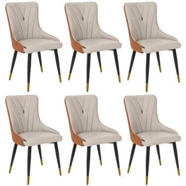 Imagem de Kit 6 Cadeiras de Jantar Estofada Verona Design Italiano Encosto Anatômico Base Metálica Reforçada - Bege/caramelo