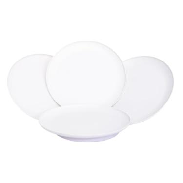Imagem de Jogo de 4 Pratos Rasos de Jantar Grande Resistente Empilhável Reutilizável Plástico Leve Crianças(Branco,Prato de Jantar)