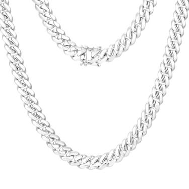 Imagem de Ucciyo Corrente de elos cubanos para homens, banhado a ouro 18 quilates, corrente de prata maciça/ouro, colar masculino 10 mm/12 mm/14 mm/16 mm de espessura, colar de corrente cubana Miami sem manchas