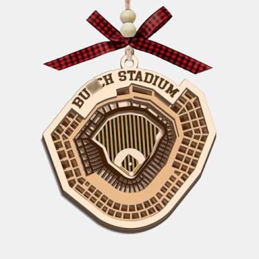 Imagem de CoCray66 Ornamento de madeira do estádio de St. Louis, enfeite de árvore de Natal de madeira de 4 camadas do estádio de beisebol com laço vermelho e contas, presente de lembrança de viagem para amigos