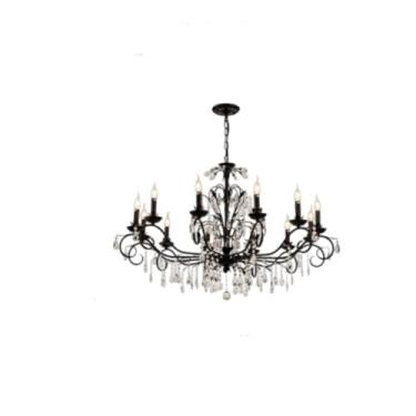 Imagem de Luminária pendente francesa retrô e vintage europeia com cristais pretos - Iluminação sofisticada e aconchegante para sala de estar e quarto (12 lâmpadas)