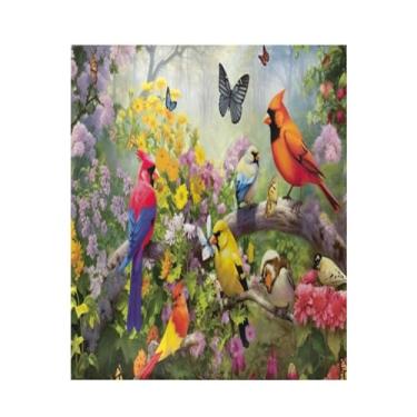 Imagem de Blueangle Cobertor colorido de jardim de pássaros super macio e quente, 127 x 152 cm, leve para todas as estações, cobertor aconchegante para cama, sofá, sofá, fácil de cuidar (537)