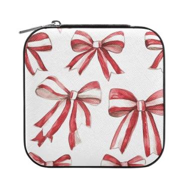 Imagem de SEHANY Caixa de joias personalizada com laço rosa para mulheres, meninas, mini estojo de joias de couro PU, organizador de joias de viagem, caixa de joias para brincos, anéis, colares, presentes para