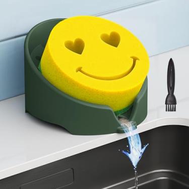 Imagem de NiHome Suporte de esponja de silicone compatível com esponjas Scrub Daddy Mommy para cozinha e banheiro, organizador de drenagem automática, comporta várias esponjas e ferramentas de limpeza, grau