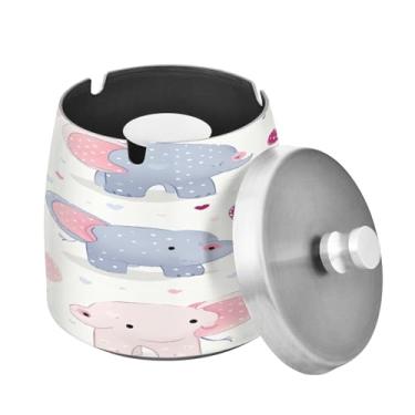 Imagem de Blueangle Cinzeiro de elefantes fofos com tampa para cigarros, à prova de vento/chuva, aço inoxidável, sem fumaça, inodoro, cinzeiro para uso interno ou externo (336)