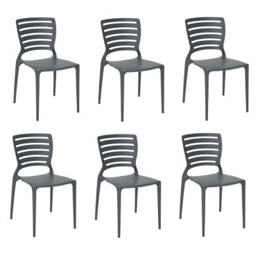 Imagem de Kit 6 Cadeiras Sofia Grafite Tramontina Encosto Vazado Horizontal 92237/007