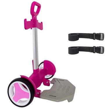 Imagem de Carrinho de mochila com rodas grandes silenciosas, carrinho dobrável de alumínio, alça ajustável de 3 alturas, carrinho leve para todos os terrenos para viagens, viagens e uso diário – rosa