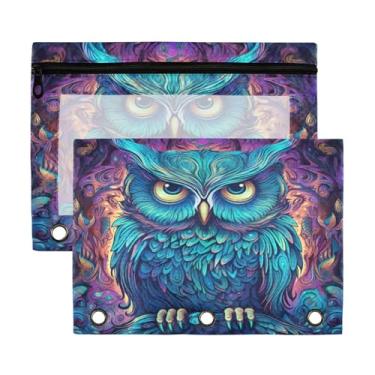 Imagem de ATTX Bolsa de lápis de coruja neon para fichário de 3 anéis – Estojo transparente de grande capacidade com zíper liso, organizador de material de escritório resistente nº 20