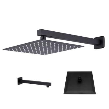 Imagem de Ducha Chuveiro Inox 20x20 Quadrado Preto Fosco Suporte Luxo