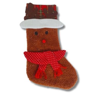 Imagem de Meia do Papai Noel 50cm | Decorativa | Ideal para Lareira, Árvore, de Natal, Pinheirinho, porta ou parede Enfeite Charmoso para Festas de Final de Ano Marrom com Vermelho