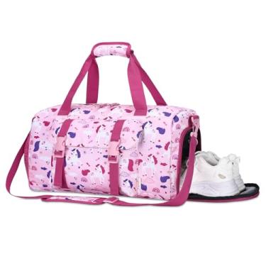 Imagem de Kasqo Bolsa de viagem para meninos, resistente à água, esportiva, academia, dança, para adolescentes, meninas, festa do pijama, escola, fim de semana, com compartimento para sapatos, bolso seco e