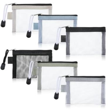 Imagem de LXUEJIE Mini bolsas de malha, pacote com 6, bolsas pequenas de malha com zíper, bolsas de maquiagem de nylon, porta-chaves, porta-moedas, porta-cartões, bolsa cosmética, bolsa organizadora para batom