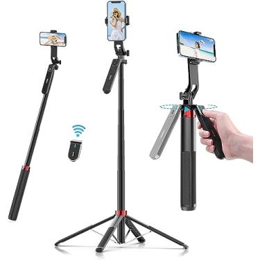 Imagem de Ulanzi MA09 Tripé de bastão de selfie, tripé de telefone extensível de 180 cm com Romote, tripé portátil para celular e tripé para iPhone, tripé de viagem atualizado 3 em 1 para iPhone/Samsung/câmera