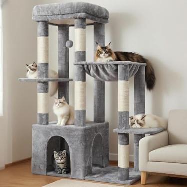 Imagem de Heybly Árvore resistente para gatos, torre para gatos grandes, adultos, condomínio para gatos altos com rodapé extragrande, móveis de pelúcia de vários níveis com postes para arranhar, rede, bolas de