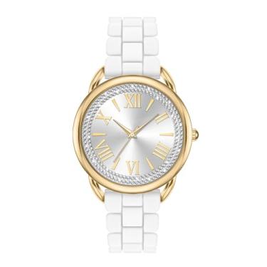 Imagem de Relógio feminino de 35 mm, mostrador grande, fácil de ler, à prova d'água, Branco/Ouro, 35mm, Relógio casual