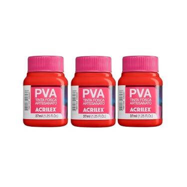 Imagem de Kit 3 Tintas PVA Fosca Acrilex Vermelho Fogo 507 37ml para Madeira MDF Gesso Cerâmica Isopor Papel Alta Cobertura Secagem Rápida Artesanato