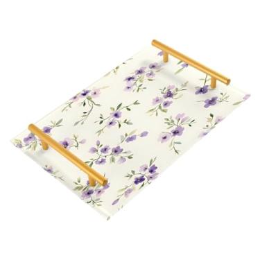 Imagem de Wassud Bandeja de banheiro floral fofa em aquarela com alças organizador de perfume de joias de acrílico para banheiro, quarto, cozinha, balcão de 30 x 20 cm