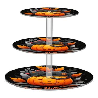 Imagem de CEBUGI Suporte de cupcake de 3 andares, fofo, preto, porta-copos, redondo, torre, bandeja de servir em camadas de acrílico para chá, chá de bebê, casamento e mais