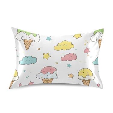 Imagem de xigua Fronha de cetim de sorvete para cabelo e pele lavável à máquina almofada de cetim antiderrapante refrescante capa de travesseiro de cama padrão com fecho de envelope, 51 cm x 66 cm