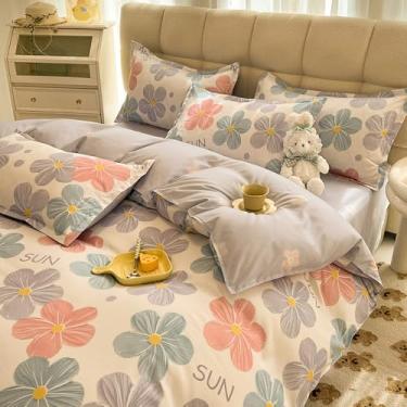 Imagem de Jogo de cama fofo masculino e feminino, roupa de cama, algodão lavado, fibra Mirco, conjunto de edredom solteiro, Queen King, casal, 01, capa completa 150 x 200 cm