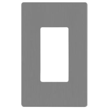 Imagem de LIDER Capa de interruptor decorador de acabamento escovado, placa de parede sem parafusos, tamanho médio 12,4 cm x 7,9 cm, termoplástico de policarbonato inquebrável, certificado UL, LSWP-31M-BGY