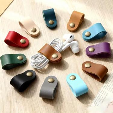 Imagem de Pacote com 30 abraçadeiras de couro PU para fones de ouvido e carregadores, sem bateria, 10 cores, organizador flexível e durável