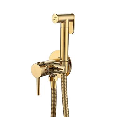 Imagem de uhyOHF Kit de pulverizador de bidê portátil, acessório de pulverizador de torneira de latão para torneira de bidê misto de vaso sanitário com água quente e fria, alça única, pulverizador de bidê de