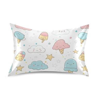 Imagem de xigua Fronha de cetim de sorvete para cabelo e pele lavável à máquina almofada de cetim antiderrapante refrescante capa de travesseiro de cama padrão com fecho de envelope, 51 cm x 66 cm