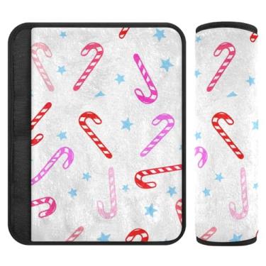 Imagem de Burbuja Capa para cinto de segurança de carro Candy Cane Protetor de cinto de segurança macio confortável para alça de ombro de assento, 1 par pequeno