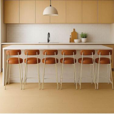 Imagem de Banqueta Cozinha Média Com Encosto Industrial Champanhe Kit 6 Londres Pu D03 - D`rossi Nozes