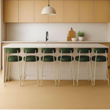 Imagem de Banqueta Cozinha Média Com Encosto Industrial Champanhe Kit 6 Londres Pu Verde D03 - D`rossi