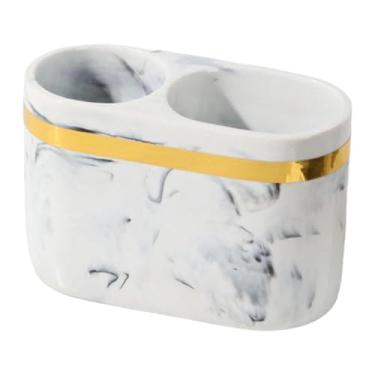 Imagem de Generic Organizador de Pasta de Dentes com 2 Compartimentos, Organizador Versátil para Banheiro, em Resina, para Mesas, Escova de Dentes e Pente, Branco