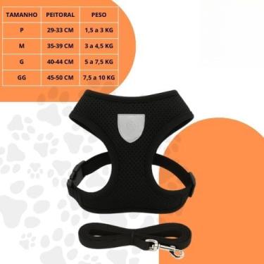 Imagem de Coleira Peitoral Ajustável para Cachorro e Gato com Guia – Peitoral Respirável Refletivo, Confortável e Seguro, Material Poliéster para Passeio(1 unidade - Preta,M)