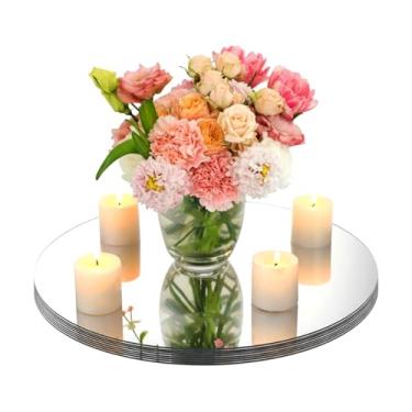 Imagem de Amyhill 8 peças de espelhos redondos para decoração de mesa de centro de mesa, 40,6 cm, círculo, espelhos, bandeja, pratos de vela para casamento, chá de bebê, festa de aniversário, suprimentos a