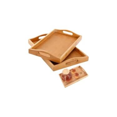 Imagem de Bandeja Multiuso de Bambu com Pés Dobráveis, 30x50cm, 950g, Natural