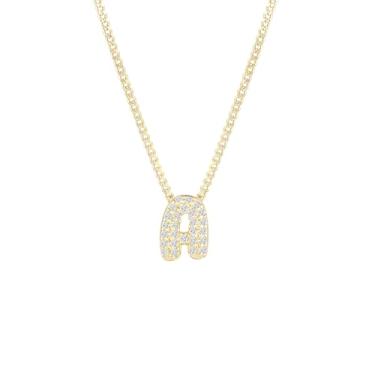 Imagem de Colar feminino banhado a ouro 14K com inicial – pingente grosso de letras de bolhas com strass, joia de nome personalizado para ela, colar delicado e elegante, presente de dia dos namorados