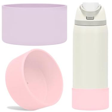 Imagem de TQONEP 2 peças de bota de silicone para garrafa de água Owala 680 g 947 g, capa protetora antiderrapante para garrafa de água de aço inoxidável Flip/Twist/FreeSip (rosa + roxo, 947 g)