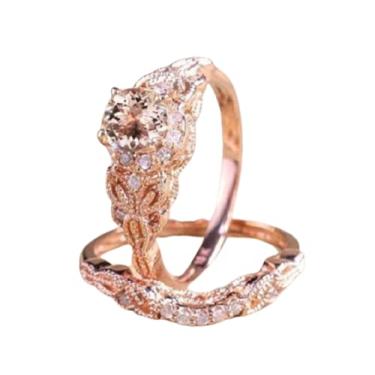 Imagem de Conjunto de anéis de casamento Finemall Fashion Elegante feminino de ouro rosa 18 K com morganita preenchida AAA e zircônia rosa (tamanho 6-10), Rose gold, size 10, 1
