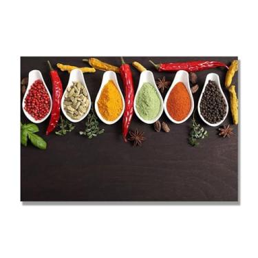 Imagem de NHLDZYH Arte de parede em tela colorida para especiarias e colher de tempero | Decoração de cozinha vintage | Arte moderna para casa e sala de jantar. B36. Tela somente 80 x 120 cm - 31,5 x 47,3 pol
