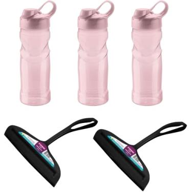 Imagem de Kit 2 Rodo de pia Preto e 3 Garrafa Plástica Fitness Rosa 500ml