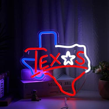 Imagem de Placa de néon Texas alimentada por USB para decoração de quarto, sinal de luz neon de estrela solitária regulável para homem bar de caverna arte de parede presente de aniversário 30 * 30 centímetros