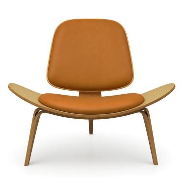 Imagem de Poltrona Decorativa Base De Madeira Shell Sintético Pu P01 - D'rossi Caramelo