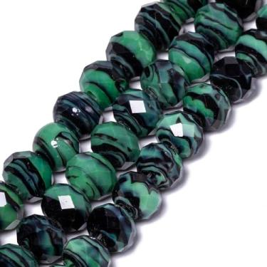 Imagem de NITOPUPU 7,5 × 10 mm, 50 peças, contas de vidro facetadas verdes e pretas para fazer joias, contas de murano redondas planas feitas à mão para pulseiras, artesanato, kit de pulseira da amizade