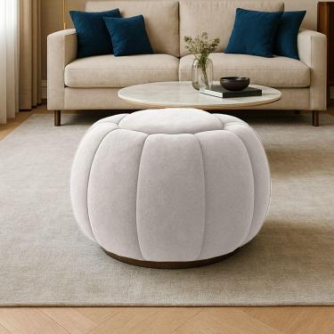 Imagem de Puff Redondo Orgânico Para Sala Cloud Bouclê Cinza Claro E03 - D'rossi