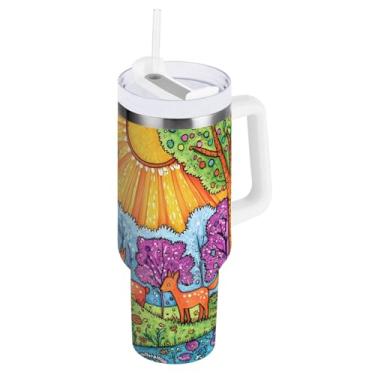 Imagem de Copo com isolamento duplo de 850 g com tampa e canudo, copo de viagem colorido com isolamento de prado