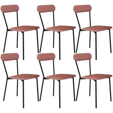 Imagem de Kit 06 Cadeiras Estofada Para Sala De Jantar Liora Preto C01 Linho Ros